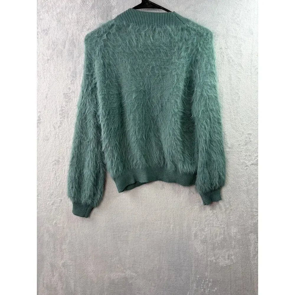 Urban Outfitters Sweet As A Peach Fuzzy Mock-Neck Sweater – Teal – Size S - Picture 2 of 8